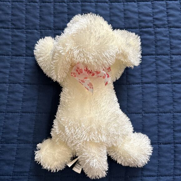 Golden Bear Co Ltd White Dog Plush Pals Shaggy Fringe Cream Puppy Bow - Picture 7 of 8